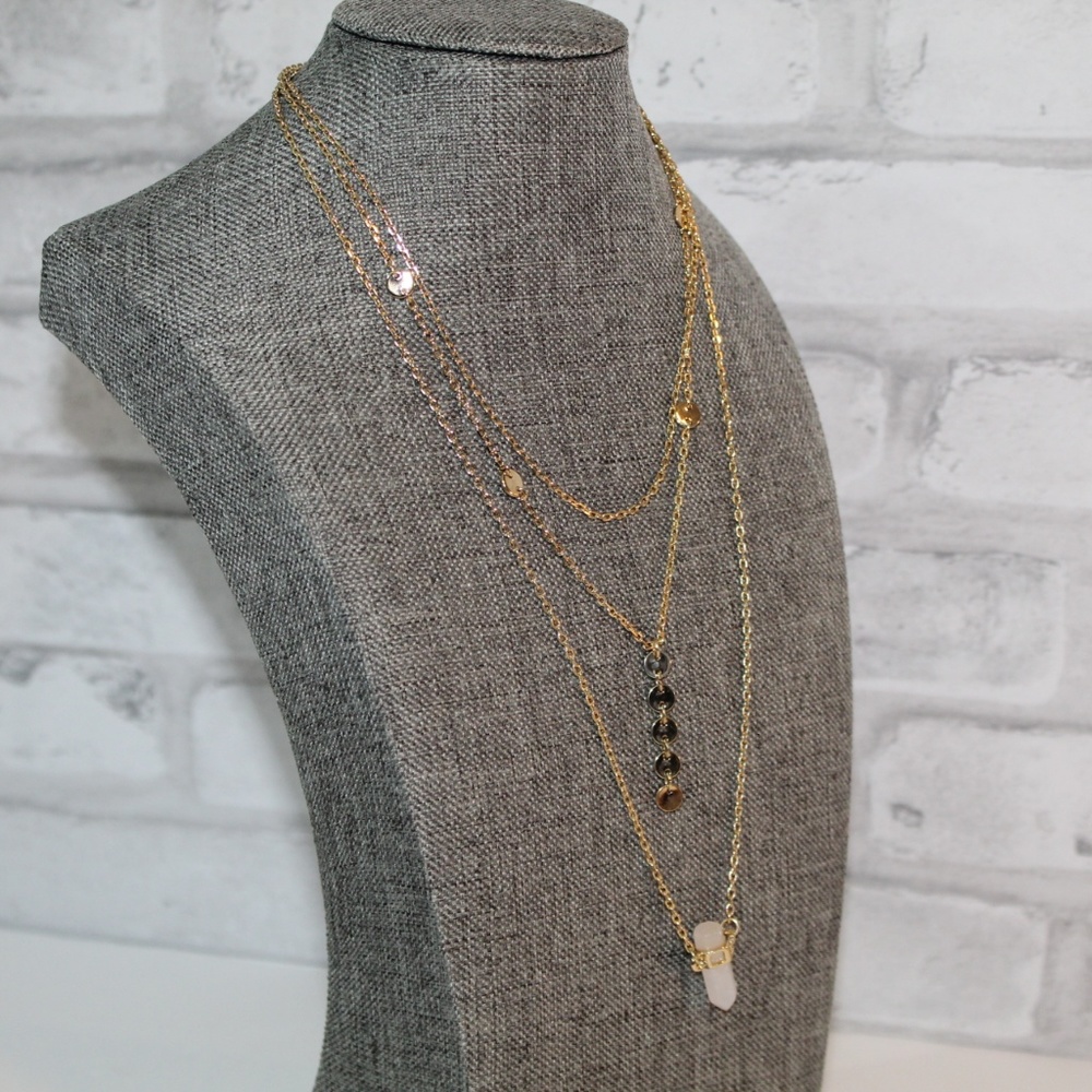 3 Strand Layered Chain GOLD Boho Necklace NWOT New